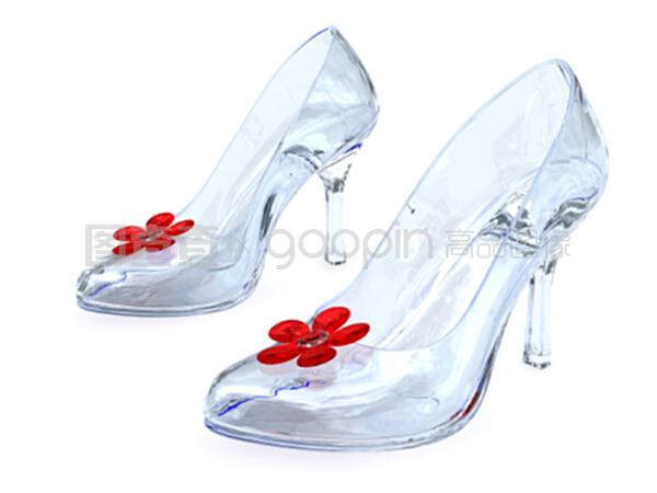 高跟鞋與紅色花朵的水晶鞋 優雅鞋類配件的魅力